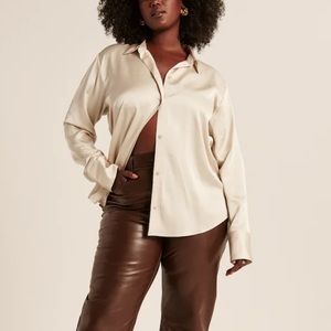 Abercrombie & Fitch Oversized Satin Button-Up Shirt | Dusty Pink